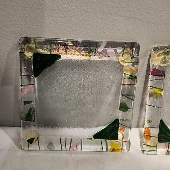 Lot Of 4 Art Glass Square Dichroic Confetti Fused Coasters 3.75” - Picture 5 of 5